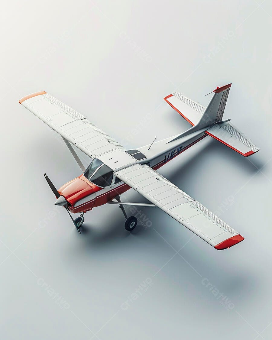 Avião pequeno vermelho e branco vista superior
