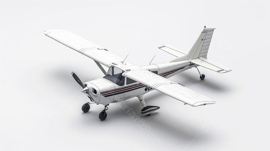 Avião pequeno branco e vermelho em fundo branco