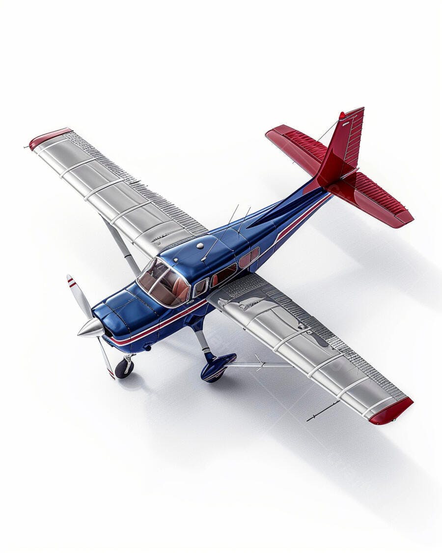 Avião azul e prata modelo detalhado