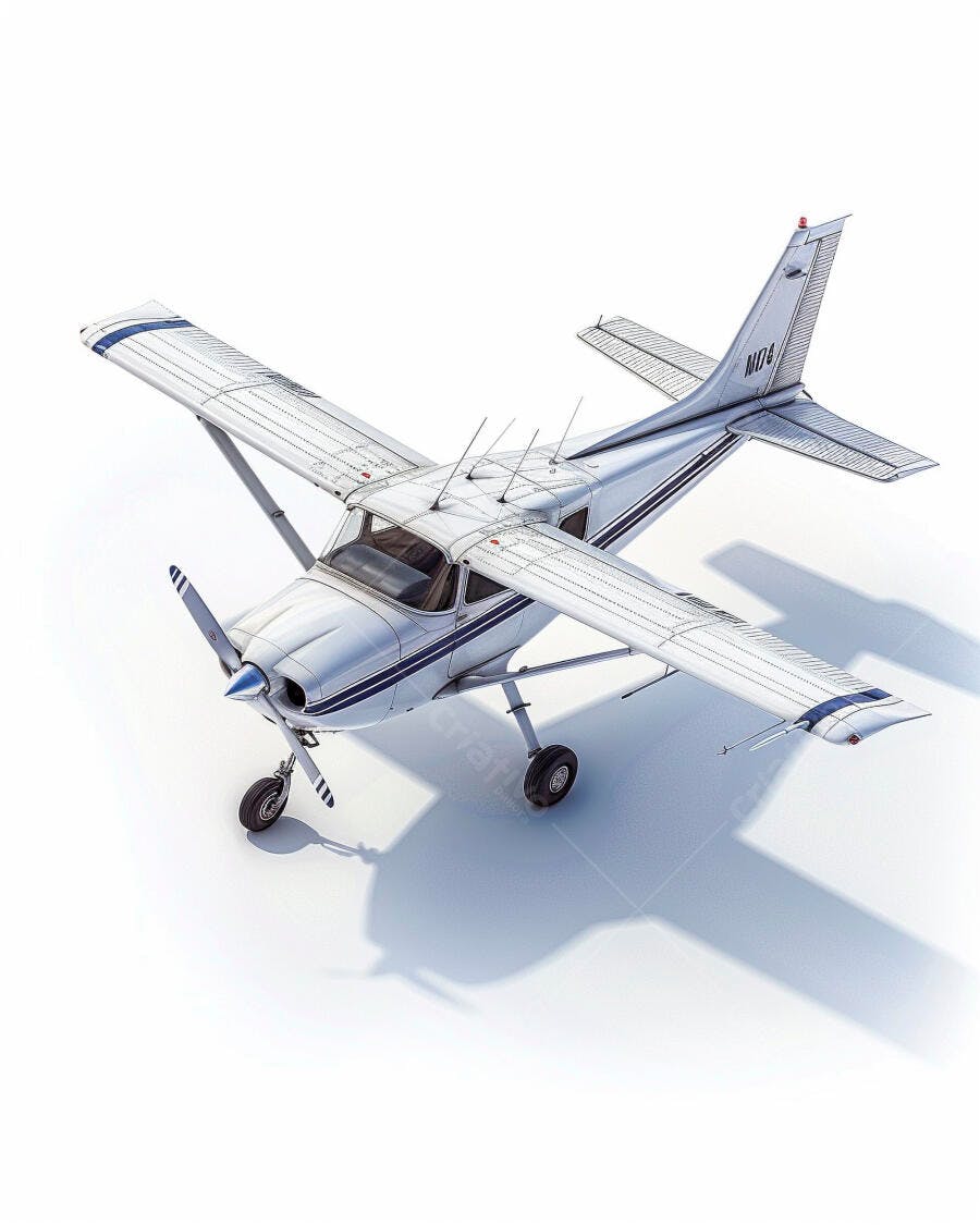 Avião monomotor branco sobre fundo branco