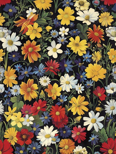 Flores Coloridas em Fundo Preto