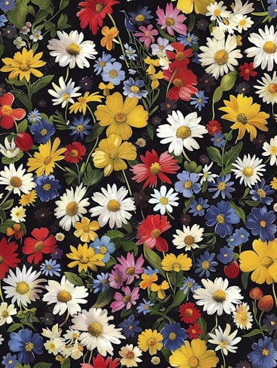 Flores Coloridas em Fundo Preto