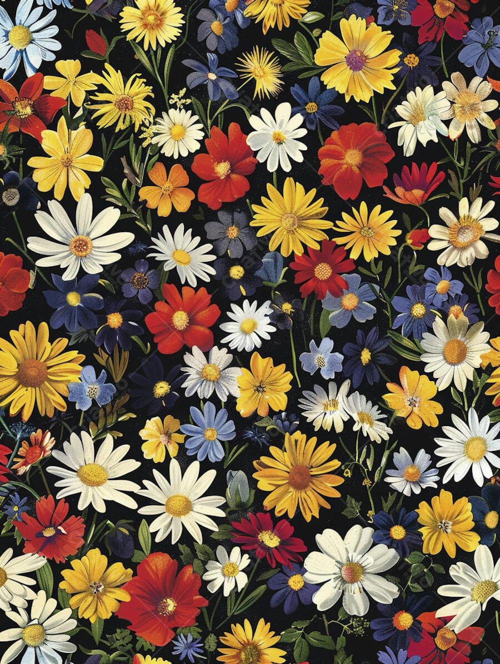 Flores Coloridas em Fundo Preto