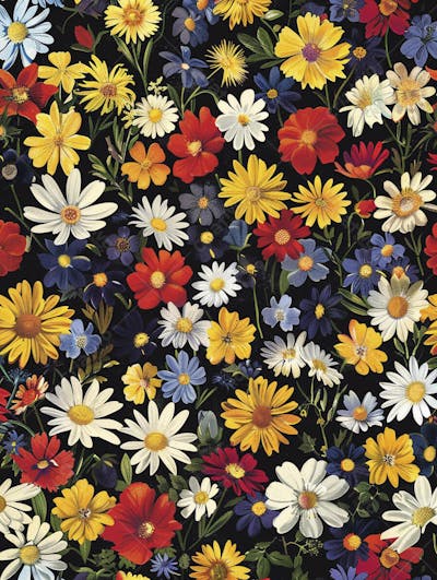 Flores Coloridas em Fundo Preto