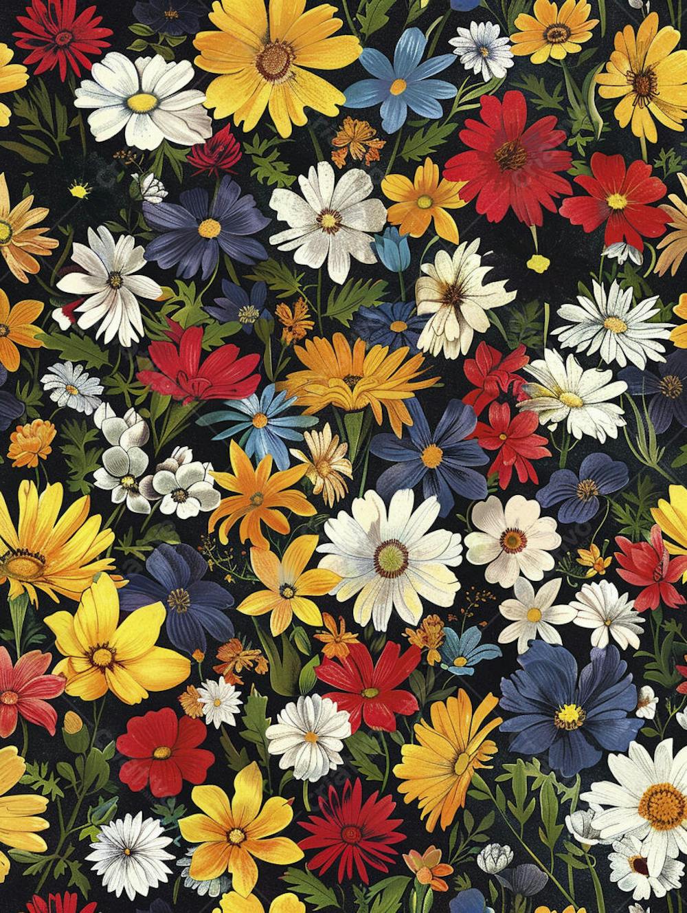 Flores Coloridas em Fundo Preto