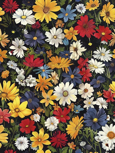 Flores Coloridas em Fundo Preto