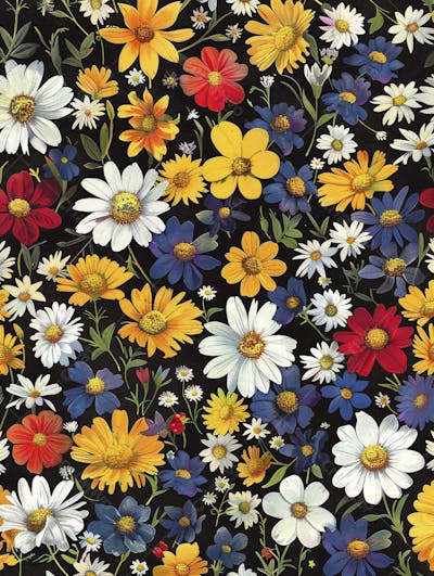 Flores Coloridas em Fundo Preto