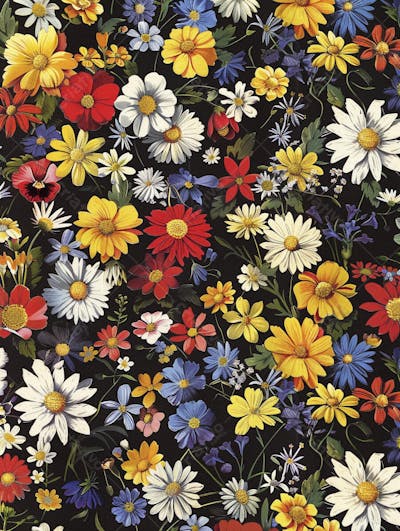 Flores Coloridas em Fundo Preto