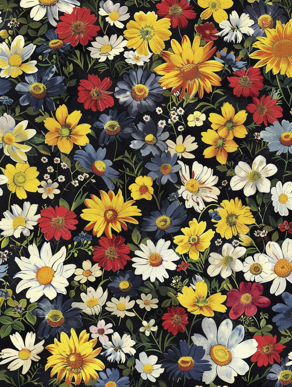Flores Coloridas em Fundo Preto