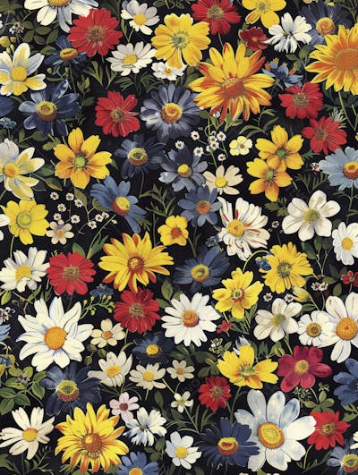 Flores Coloridas em Fundo Preto