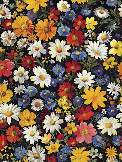 Flores Coloridas em Fundo Preto