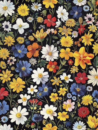 Flores Coloridas em Fundo Preto