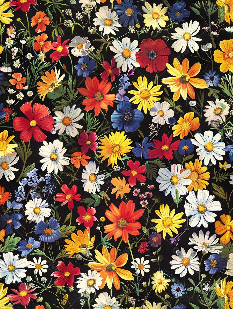 Padrão floral vibrante fundo preto