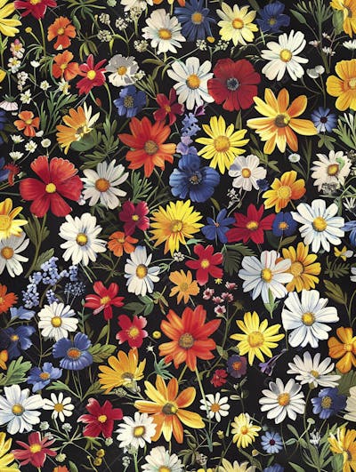 Flores Coloridas em Fundo Preto