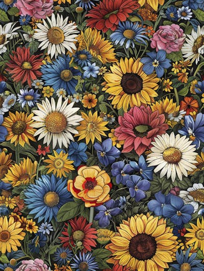 Flores Coloridas em Fundo Preto
