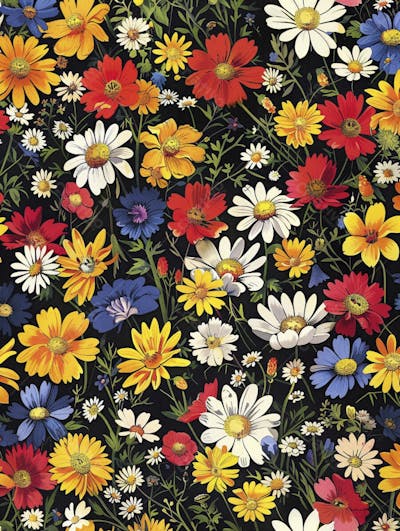 Flores Coloridas em Fundo Preto