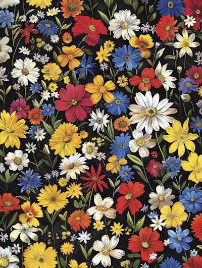 Flores Coloridas em Fundo Preto