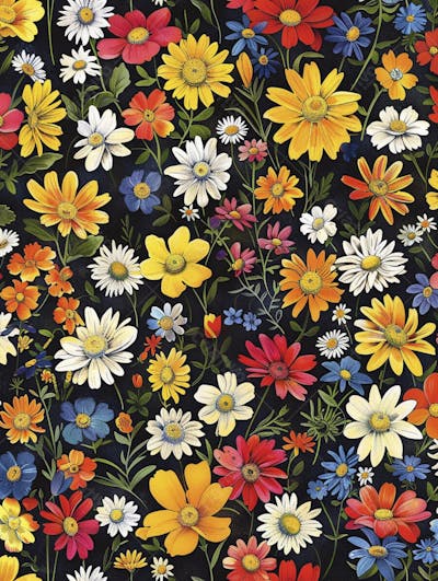 Flores Coloridas em Fundo Preto