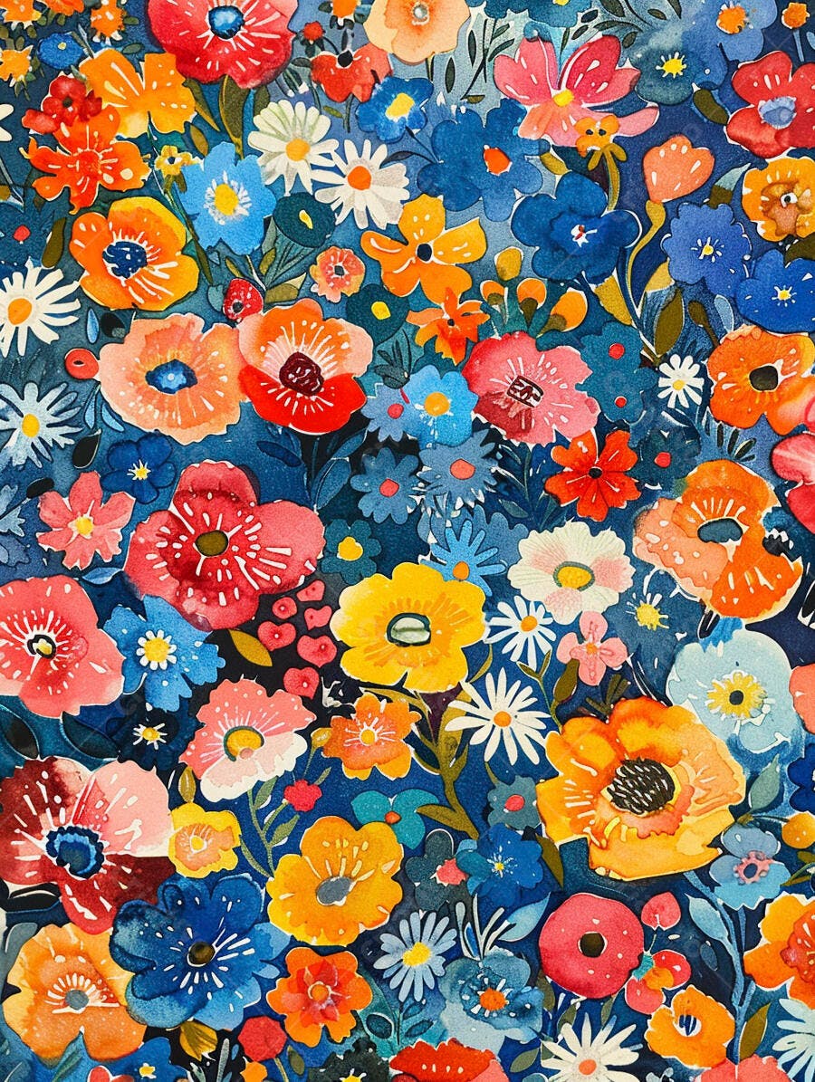Padrão floral aquarela cores vibrantes