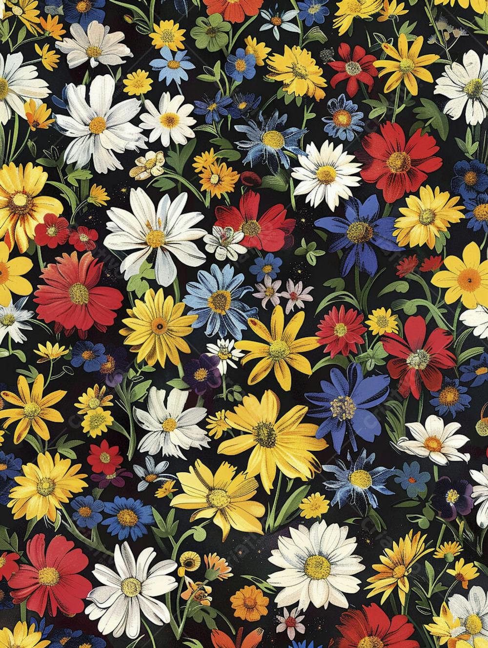 Flores Coloridas em Fundo Preto