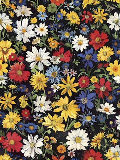Flores Coloridas em Fundo Preto