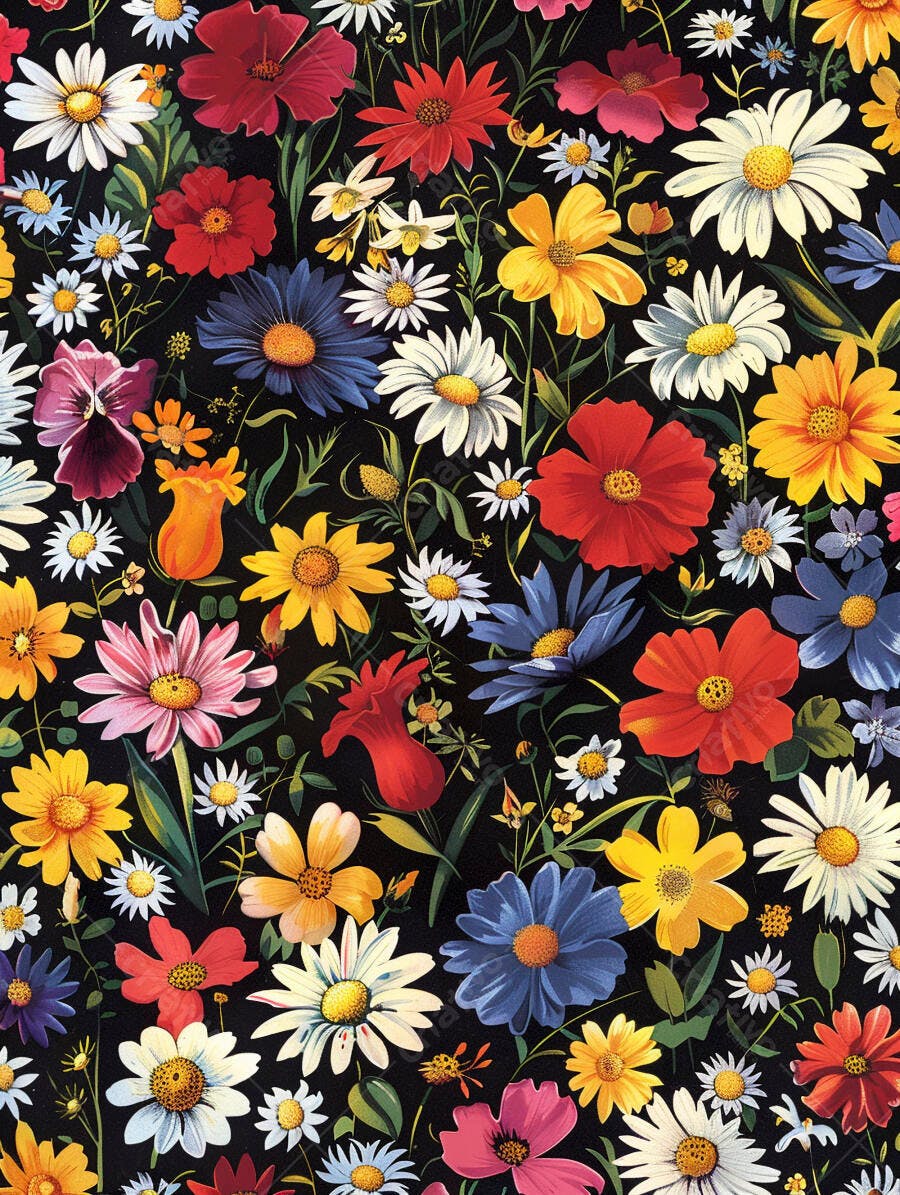 Padrão floral colorido fundo preto