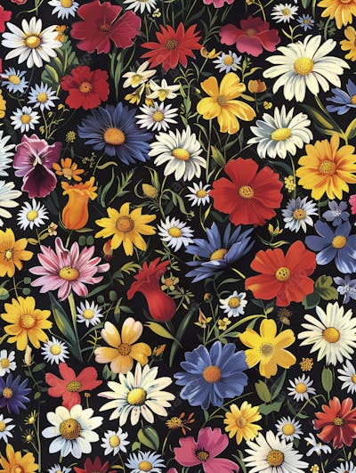 Flores Coloridas em Fundo Preto