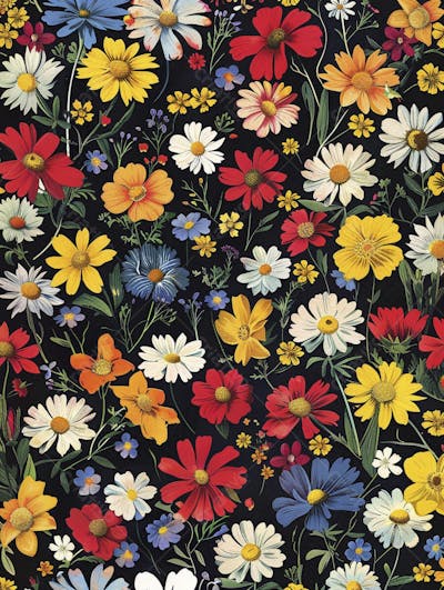 Flores Coloridas em Fundo Preto