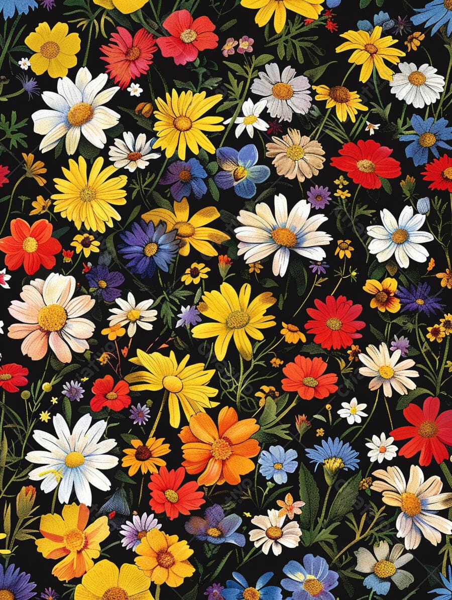 Padrão floral colorido fundo preto