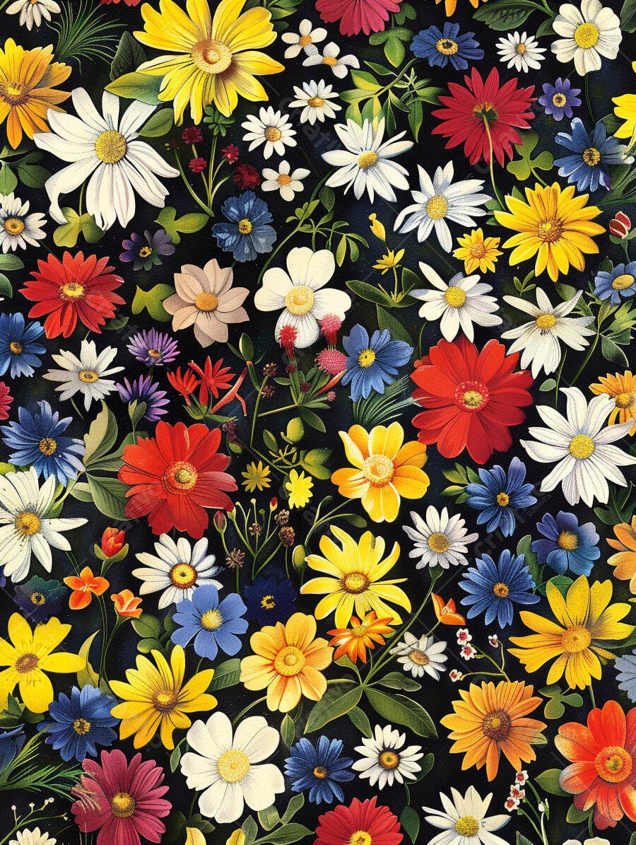 Padrão floral vibrante fundo escuro