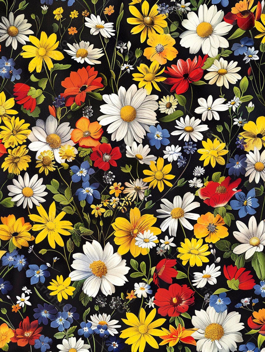 Padrão floral colorido fundo preto