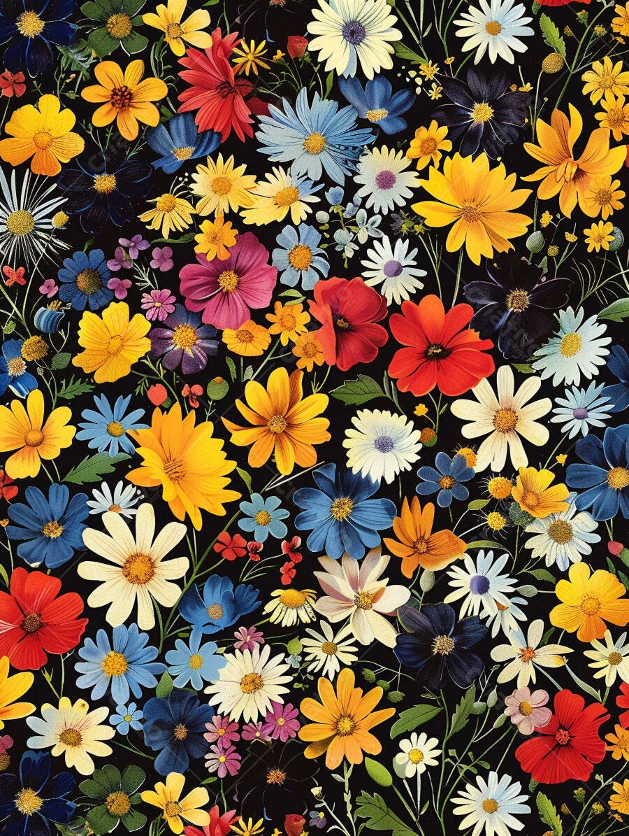 Padrão floral vibrante fundo preto