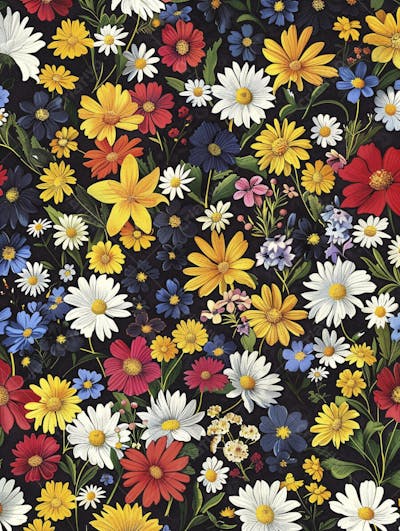 Flores Coloridas em Fundo Preto