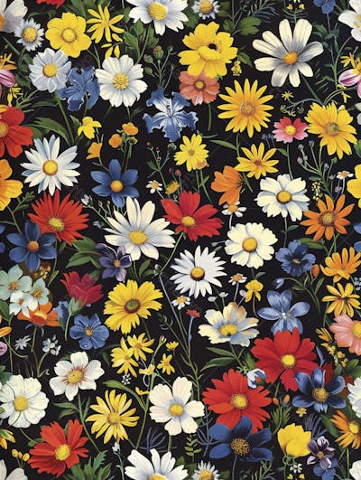 Flores Coloridas em Fundo Preto