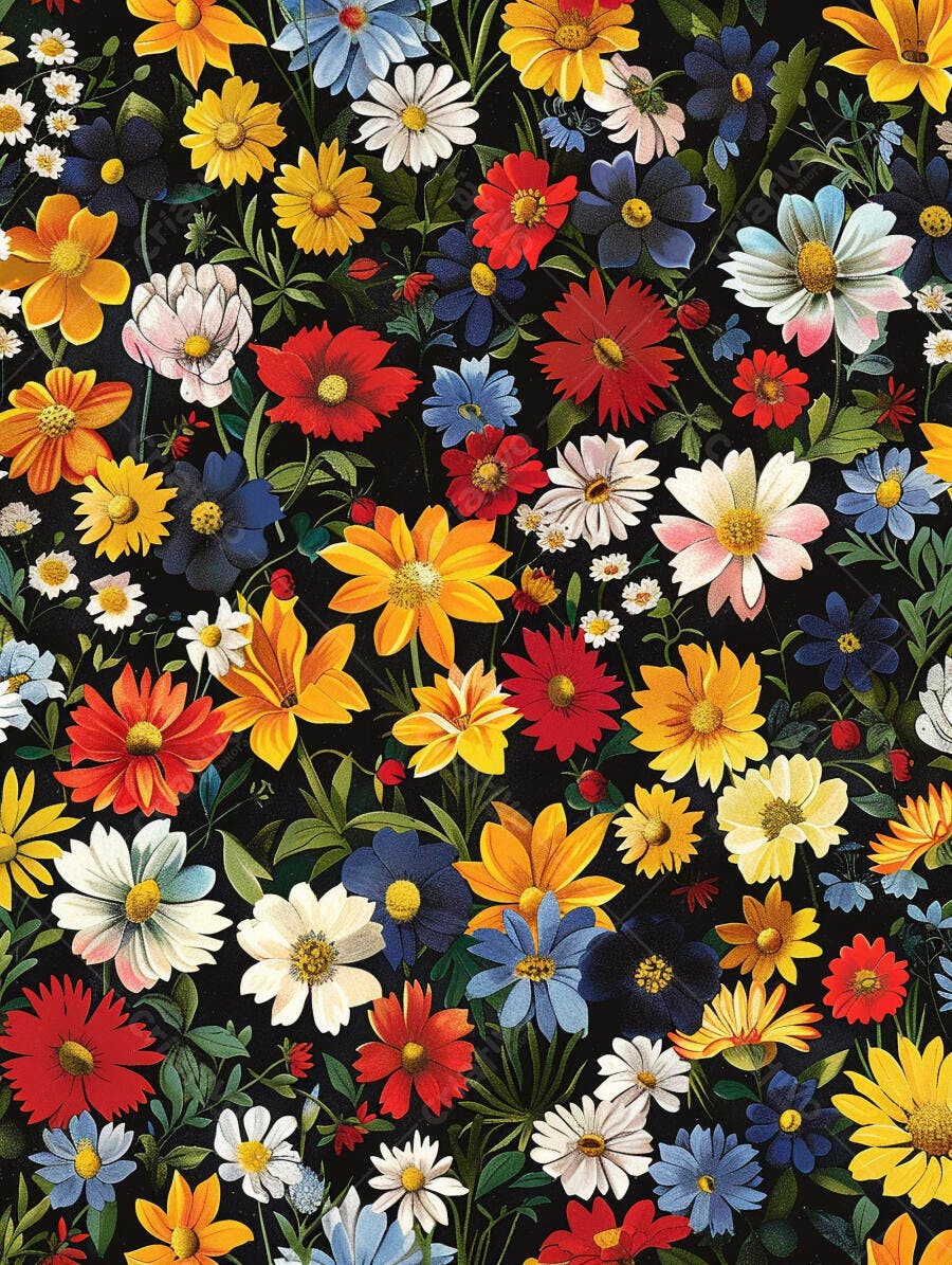 Padrão floral vibrante fundo escuro