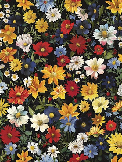 Flores Coloridas em Fundo Preto