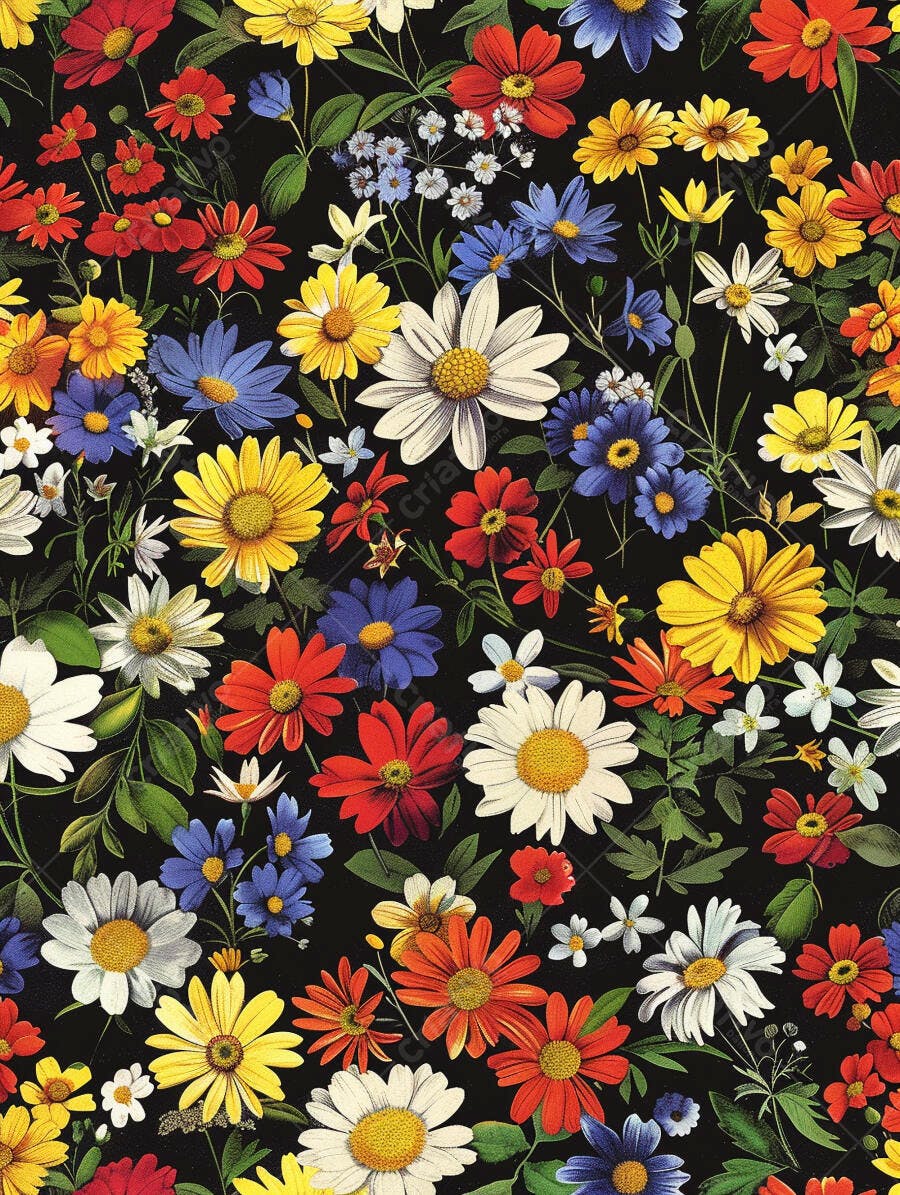 Padrão floral colorido fundo preto