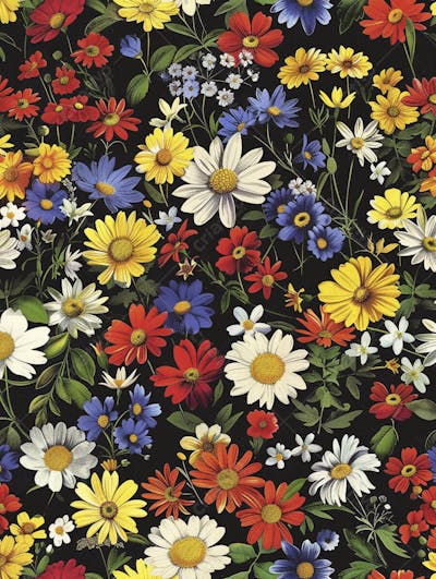 Flores Coloridas em Fundo Preto
