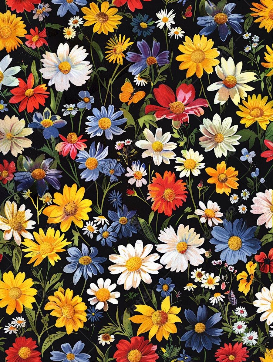Padrão floral colorido fundo preto