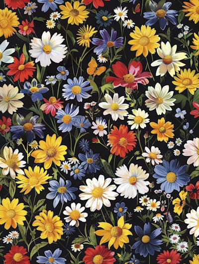 Flores Coloridas em Fundo Preto