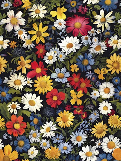 Flores Coloridas em Fundo Preto