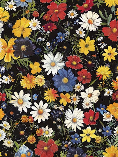 Flores Coloridas em Fundo Preto