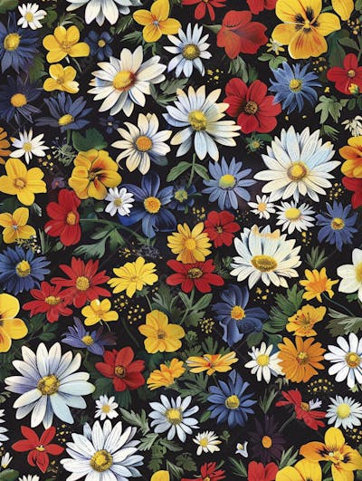 Flores Coloridas em Fundo Preto