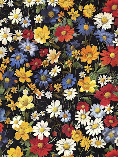 Flores Coloridas em Fundo Preto