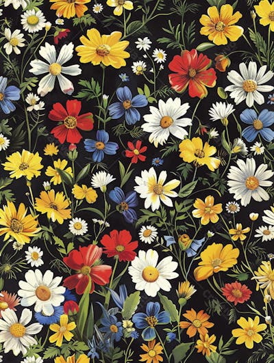 Flores Coloridas em Fundo Preto