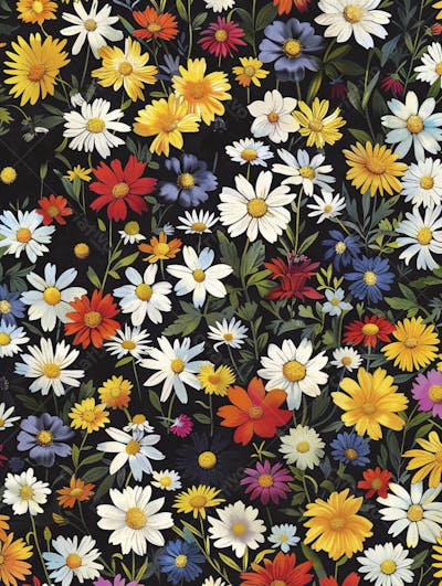 Flores Coloridas em Fundo Preto