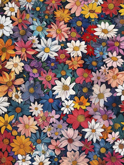 Flores Coloridas em Fundo Preto