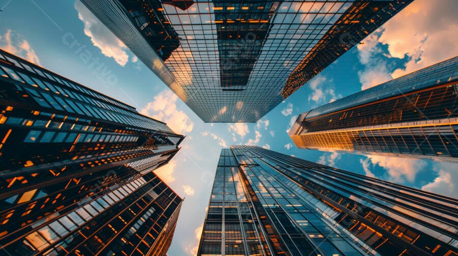 Prédios modernos no céu azul ao entardecer