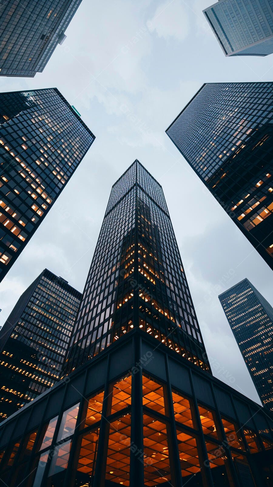Prédios modernos iluminados à noite