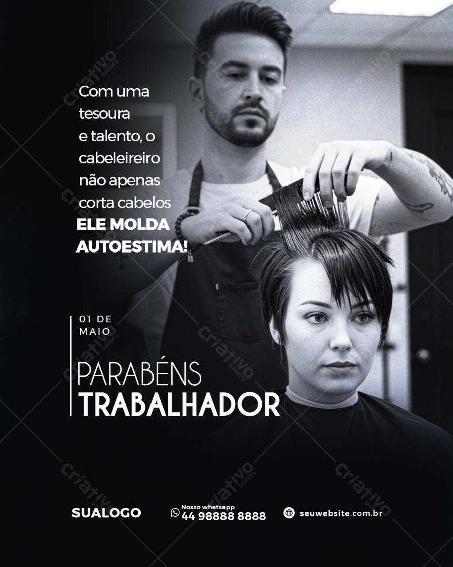 Flyer Dia do Trabalhador Cabeleireiro PSD Editável